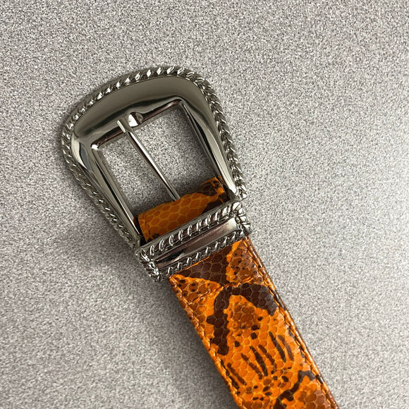 GRLFRND Leather Belt Large Womens Orange Snake Print Silver Buckle Rope 1.25\